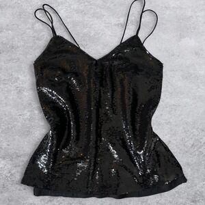 HM Black Sequin V-Neck Cami Top Double Strap Low Back Medium